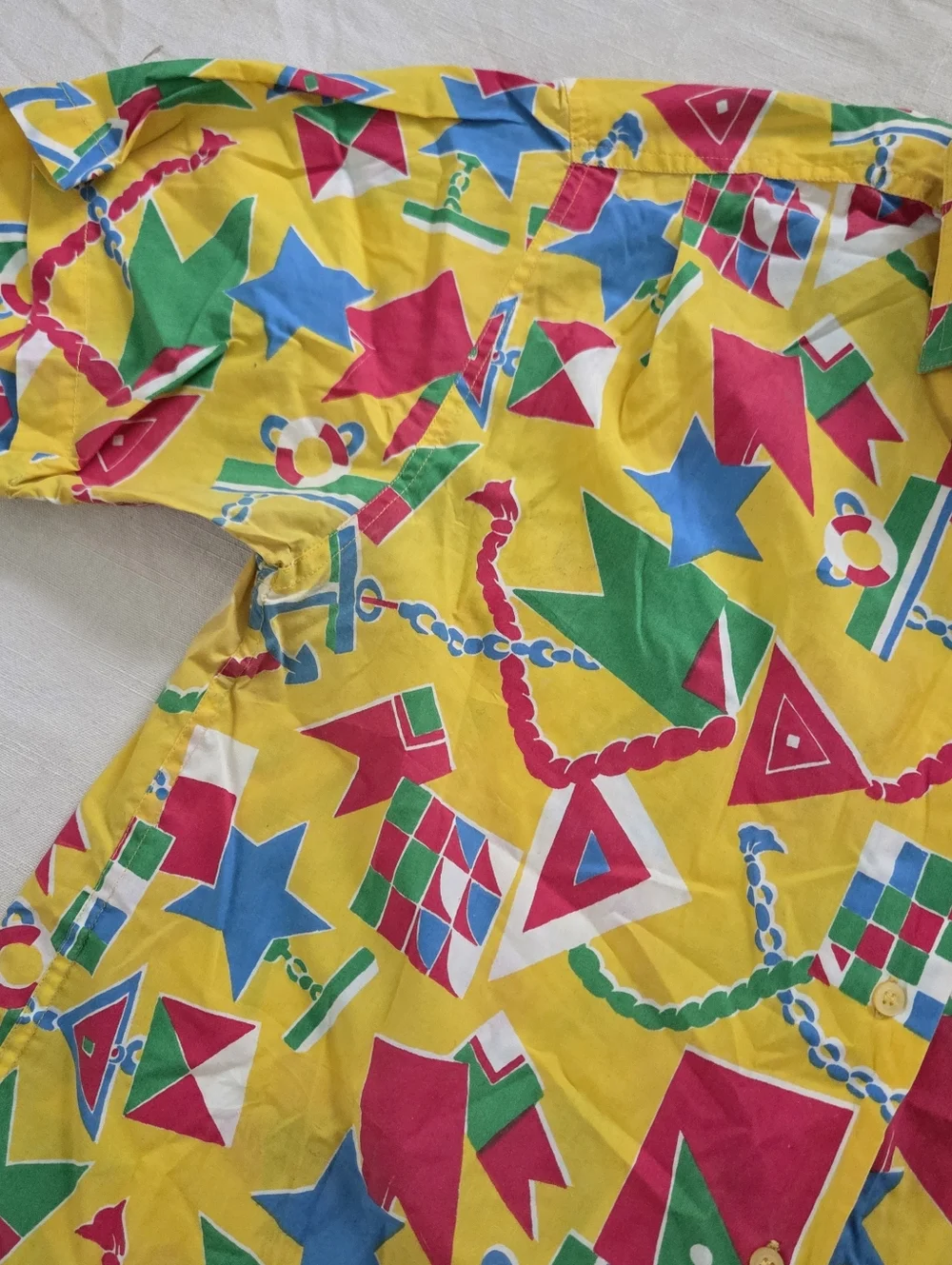 Vintage Yellow Nautical Geometric Print Short-Sleeve Shirt Womens 14 Large XL - Picture 3 of 9